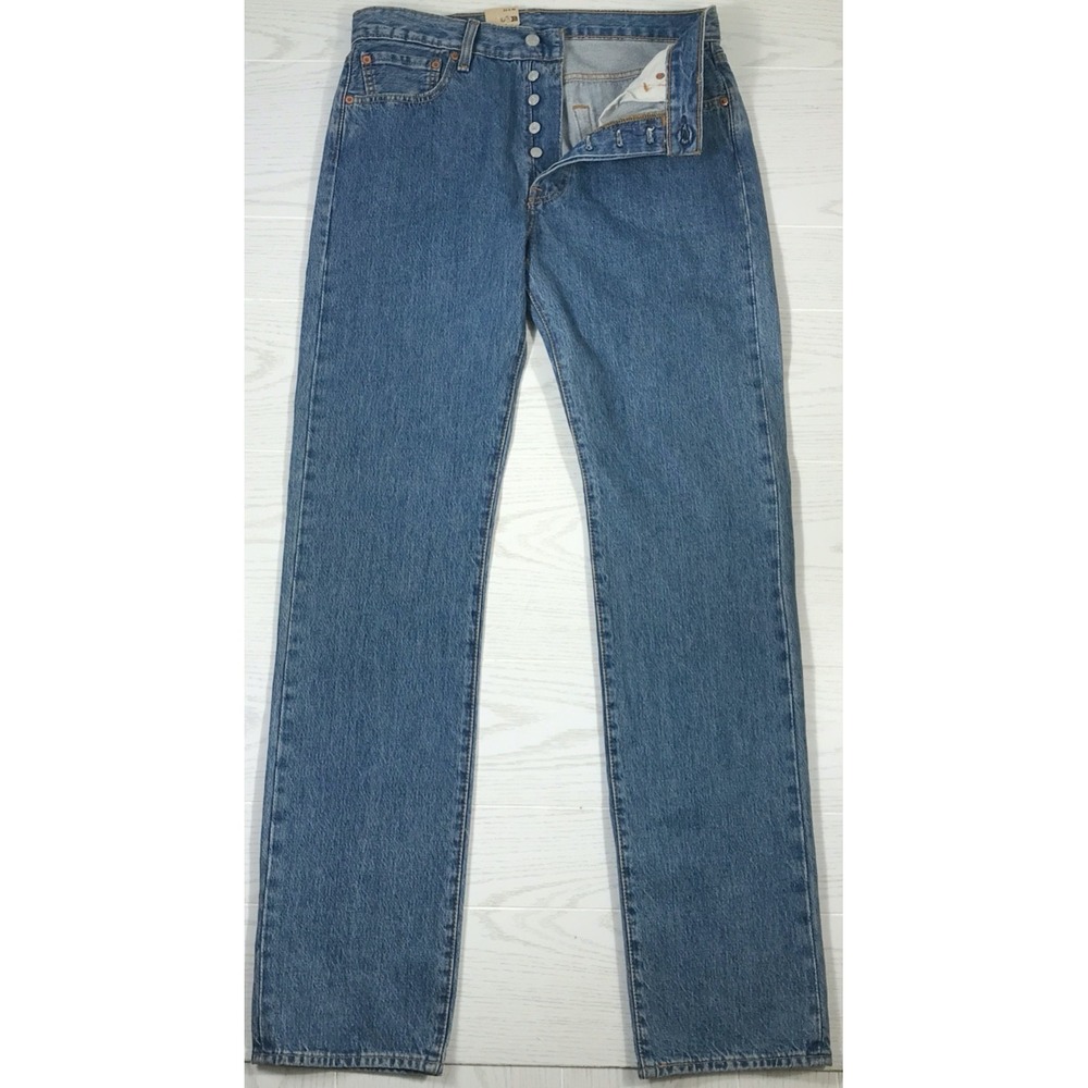 New Levis 501 Button Fly Jean Men 33x36 Blue Stone Wash Straight Leg 100% Cotton